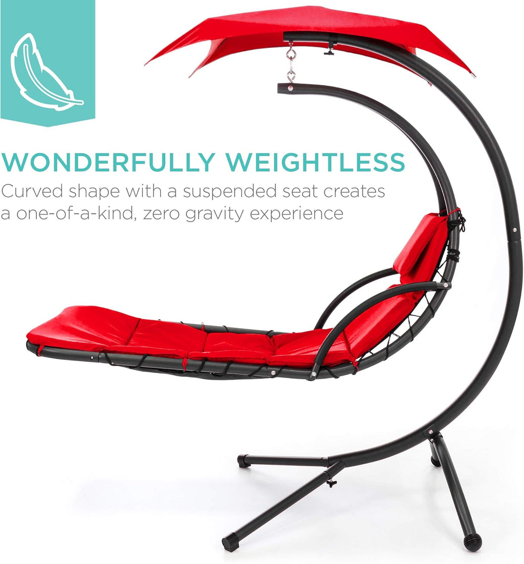 Best Choice Products Outdoor Hanging Curved Steel Chaise Lounge Chair Swing w/Built-in Pillow and Removable Canopy - Teal wourant