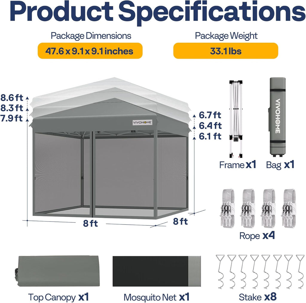 10x10ft Easy Pop-Up Canopy, Outdoor Screen Tent with Mosquito Netting, 2 Zipper Doors, and Roller Bag for Yard Camping Picnic Party Events, Beige wourant