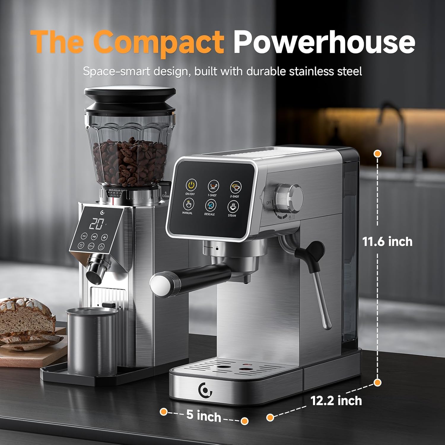 20 Bar Espresso Coffee Machine with LED Touch Screen, Espresso Maker with Self-Cleaning Function & Milk Frother, Compact Cappuccino & Latte Maker for Home and Office woonhhop