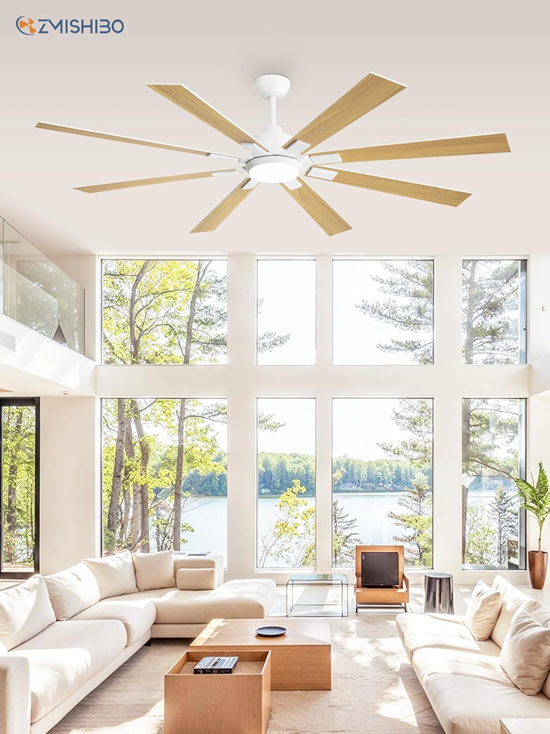 ZMISHIBO 72 inch Large Ceiling Fans with Lights and Remote, Indoor/Outdoor Black Modern Ceiling Fan for Kitchen Living Room Patio, 6 Speed Reversible Quiet DC Motor, 3 CCT, Dual Finish 8 Blades wourant