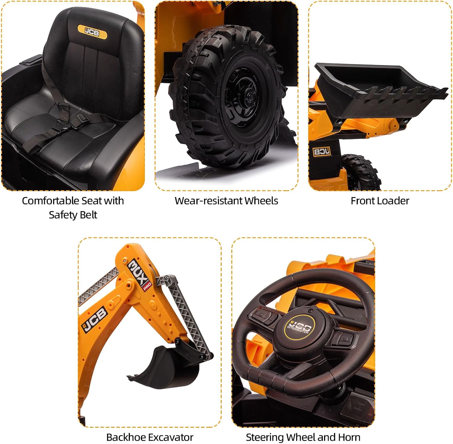 12V JCB Ride On Excavator, Ride on Toys for Kids 4-8, Electric Car for Kids with Tractor, Bulldozer, Digging Arm, Backhoe Toy Car with Slow Start/Stop, Adjustable Speeds wourant