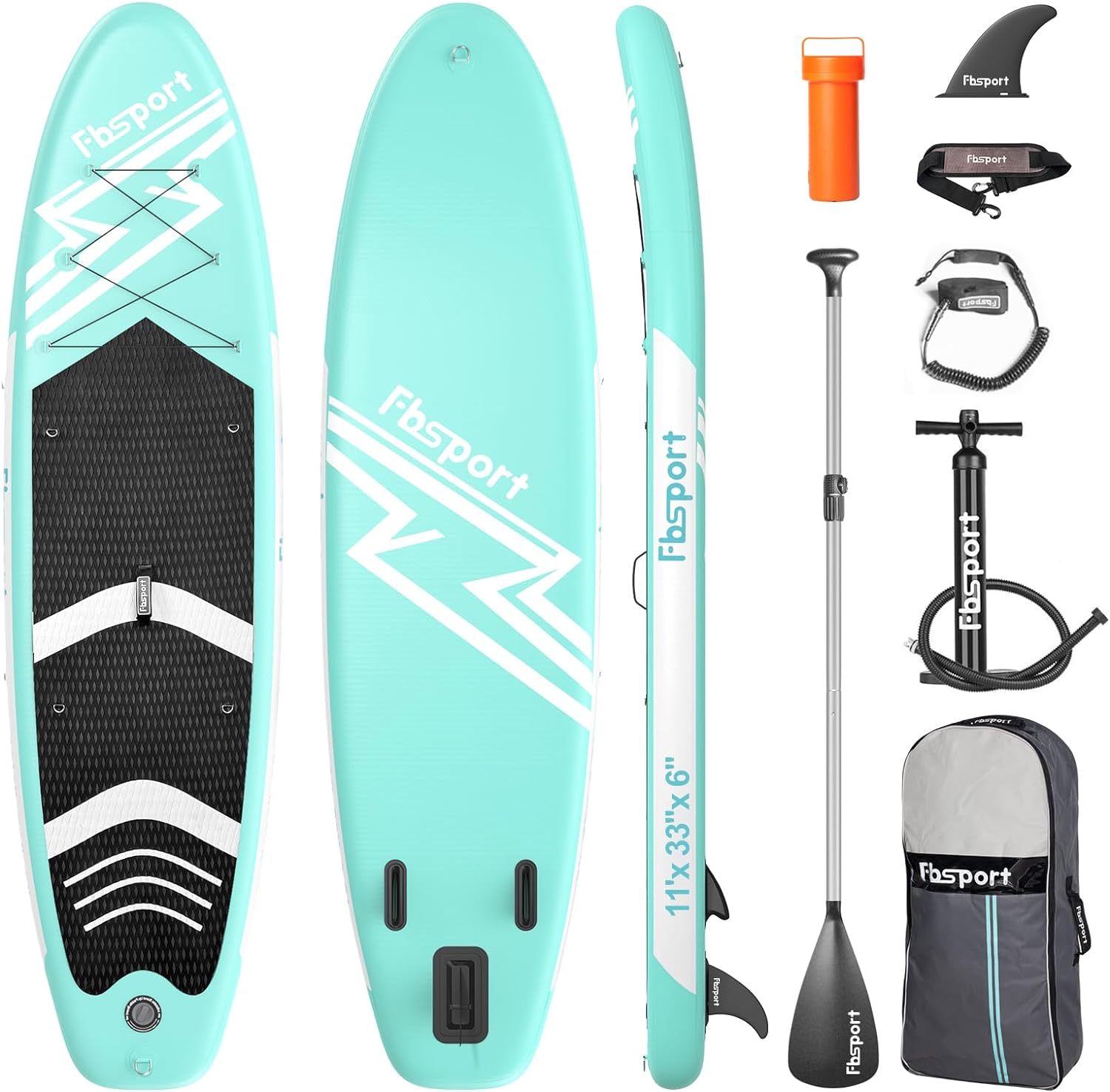 FBSPORT 11' Premium Stand Up Paddle Board, Yoga Board with Durable SUP Accessories & Carry Bag | Wide Stance, Surf Control, Non-Slip Deck, Leash, Paddle and Pump for Youth & Adult wourant
