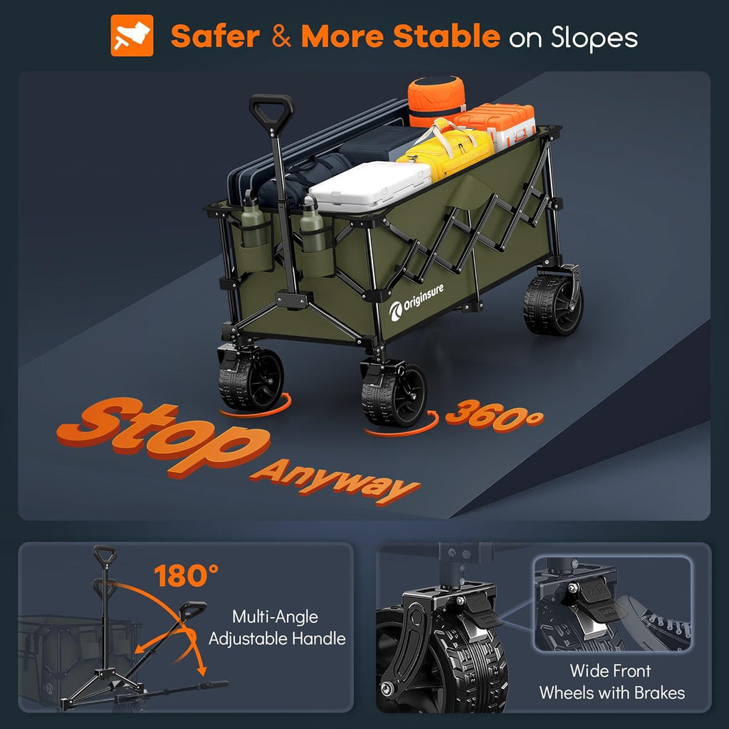 38" long foldable four-wheel stroller, foldable, 460 lb capacity, 220 liter heavy-duty folding beach stroller with large all-terrain tires wourant