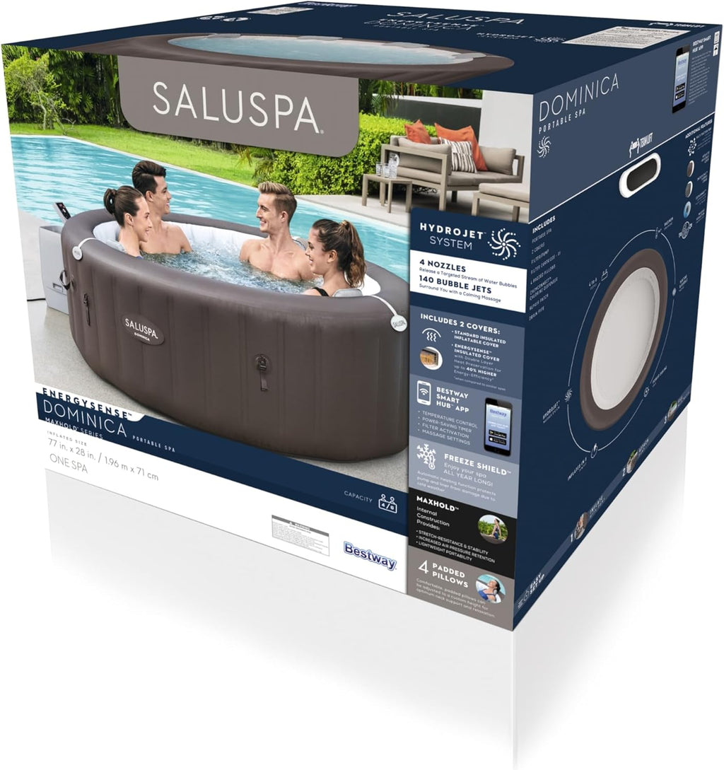 Bestway SaluSpa Miami EnergySense AirJet Inflatable Hot Tub Spa (71" x 26") | Portable Hot Tub with 2 Covers (1 Energy-Efficient Thermal Cover and 1 Standard Cover) | Fits Up to 2-4 Persons | Black wourant