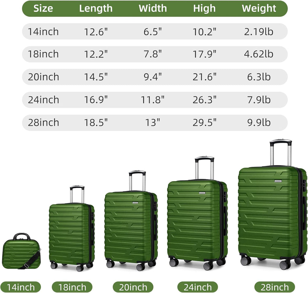 Luggage 6-piece hardshell expandable suitcase lightweight travel carry-on luggage set wourant