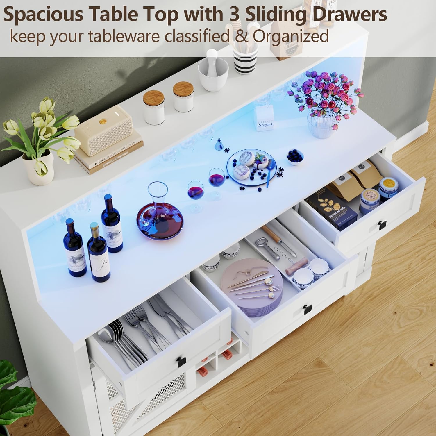 Wine Bar Cabinet with LED Light, Liquor Cabinet with Glass Holder, Coffee Bar for Liquor, Storage Buffet with Wine Racks, Wine Cabinet wourant