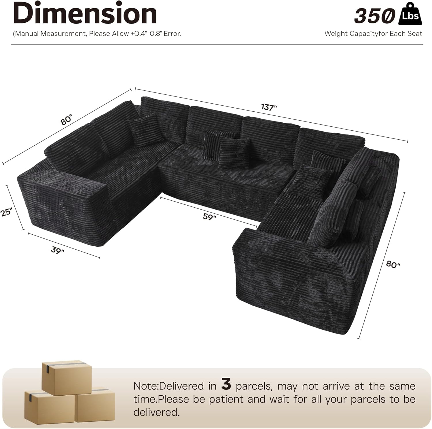 Ovios 104" Cloud Section Sofa L-shaped lounge chair, modern modular sofa wourant