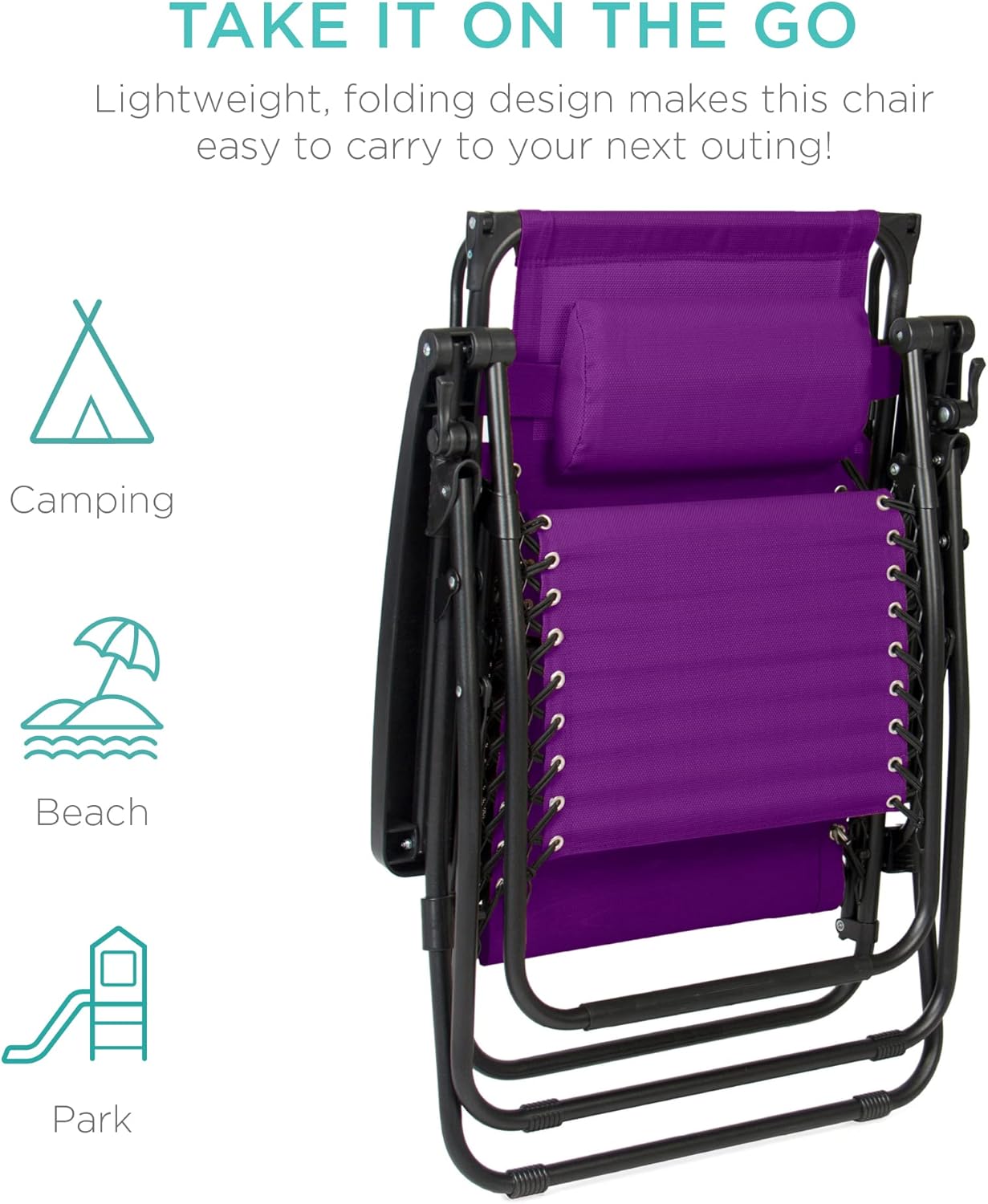 Best Choice Products Folding Zero Gravity Outdoor Recliner Patio Lounge Chair w/Adjustable Canopy Shade, Headrest, Side Accessory Tray, Textilene Mesh - Peacock Blue wourant