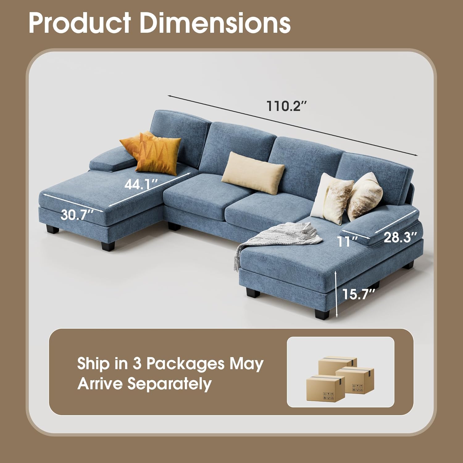 Furmax Sectional Couches for Living Room U-Shaped Sofa Couch Linen Fabric 4 Seat Sofa Set wourant