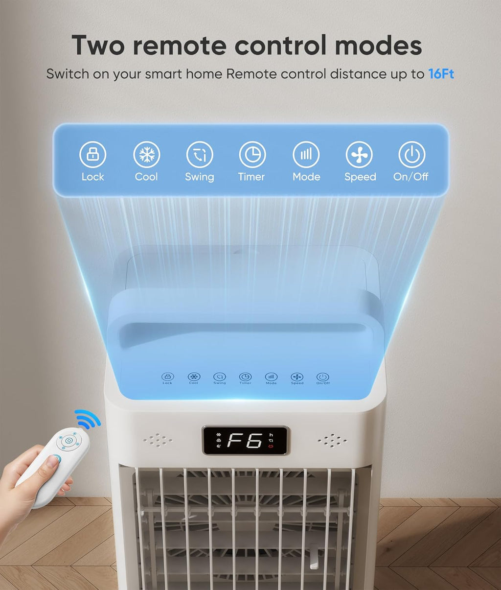 Windowless Portable Air Conditioners, Evaporative Air Cooler w/3 Modes & 3 Speeds, 12H Timer for Smart Auto-off, 2-Gal Tank for 20H Cooling,16FT Remote,No Hose Needed,46db Swamp Cooler wourant