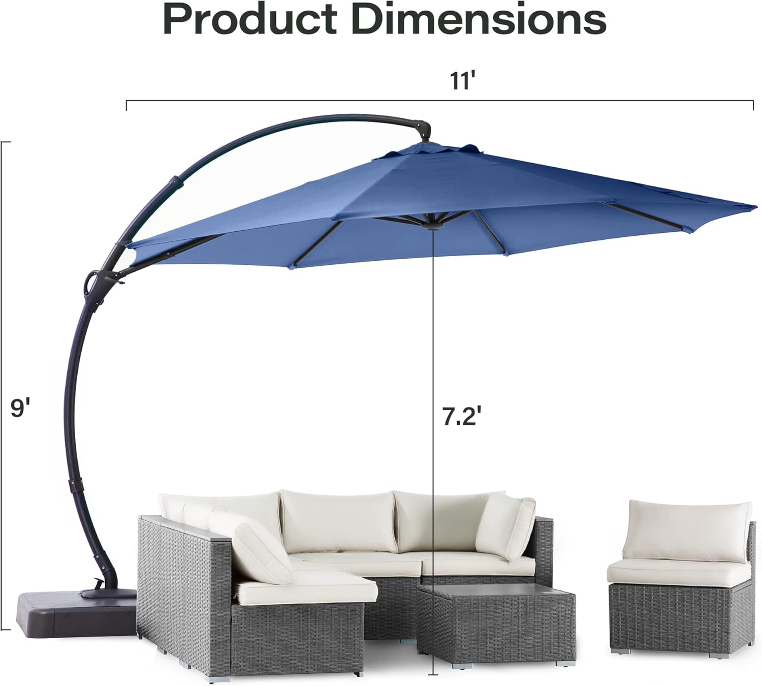 LAUSAINT HOME Outdoor Patio Umbrella with Base included, 11 FT Deluxe Curvy Cantilever Umbrella Heavy Duty Offset Hanging Umbrella with 360° Rotation for Market, Pool, Garden, Backyard, Deck (Beige) wourant