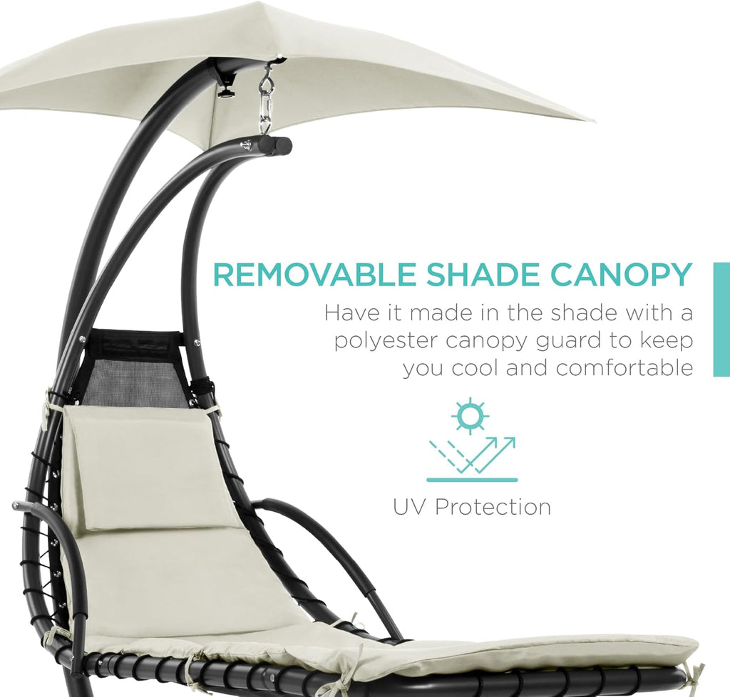 Best Choice Products Outdoor Hanging Curved Steel Chaise Lounge Chair Swing w/Built-in Pillow and Removable Canopy - Teal wourant