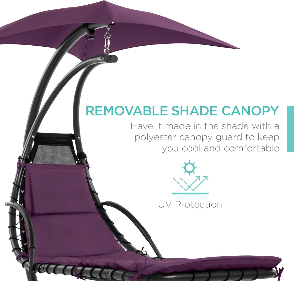 Best Choice Products Outdoor Hanging Curved Steel Chaise Lounge Chair Swing w/Built-in Pillow and Removable Canopy - Teal wourant