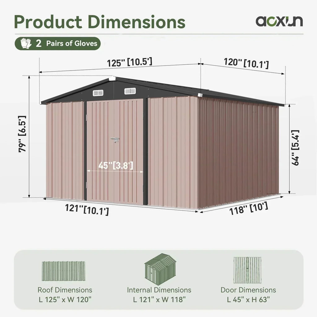 Aoxun 6.2x4 FT Shed Outdoor Storage Shed Metal Garden Shed Sloping Roof Tool Shed Bike Shed wourant