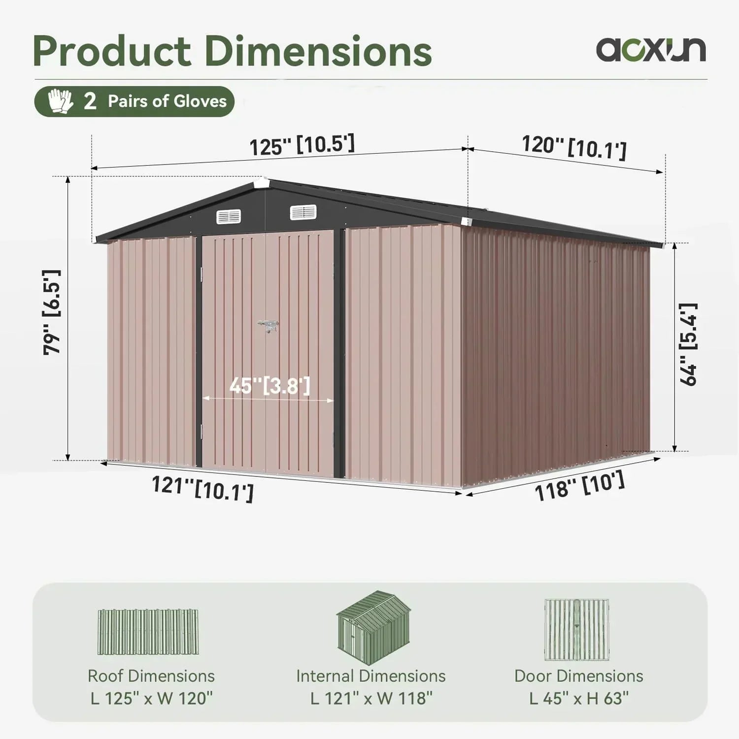 Aoxun 6.2x4 FT Shed Outdoor Storage Shed Metal Garden Shed Sloping Roof Tool Shed Bike Shed wourant