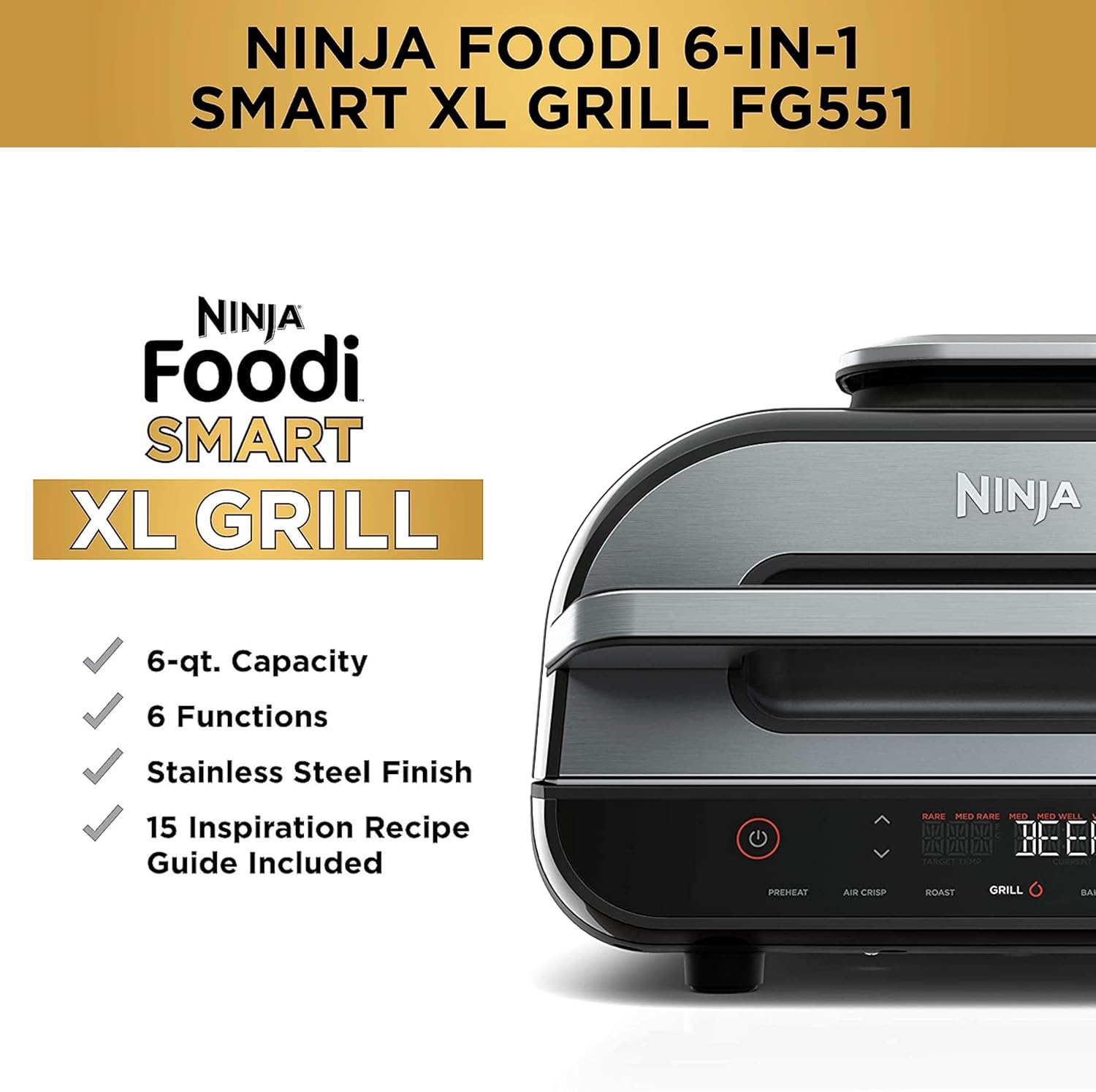 Ninja Foodi Smart XL 6-in-1 Indoor Grill with Air Fry, Bake, Roast, Broil, and Dehydrate, Smart Thermometer wourant
