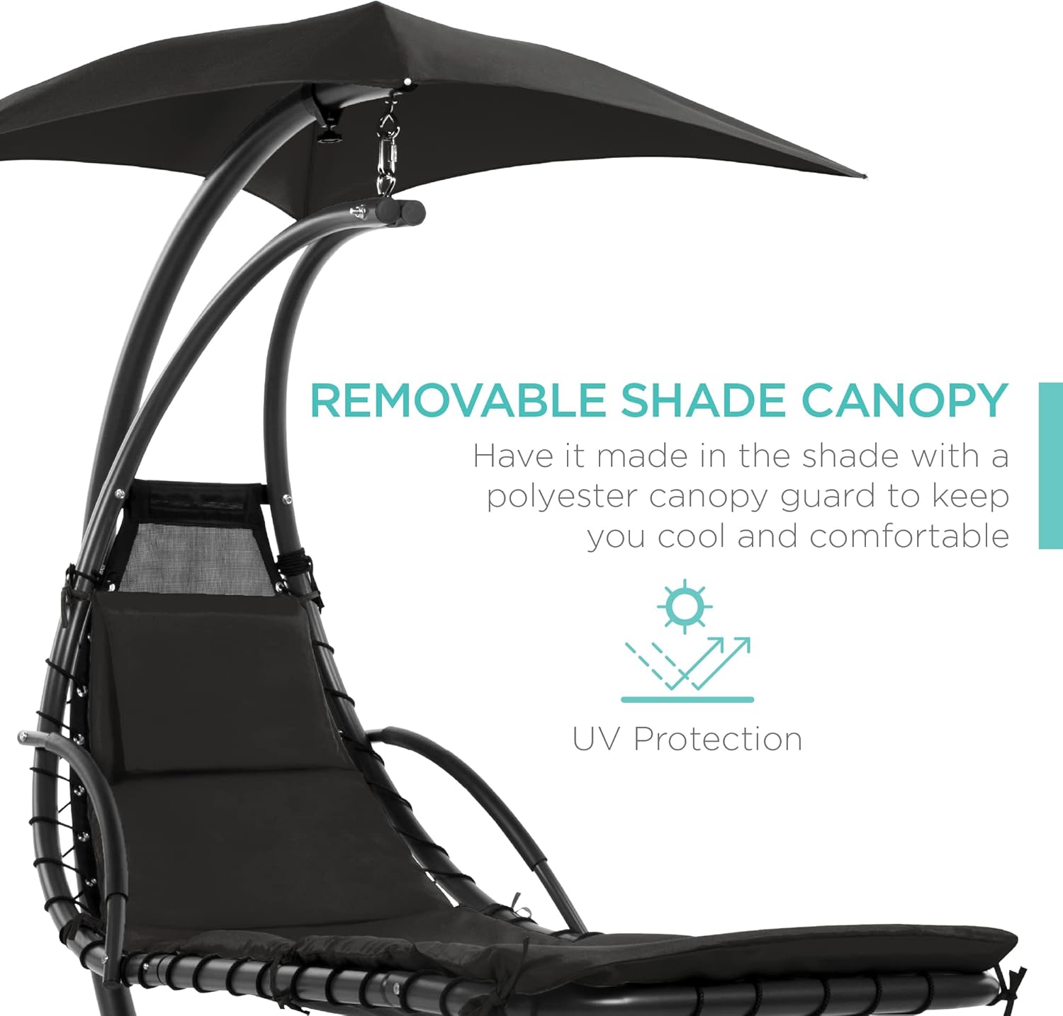 Best Choice Products Outdoor Hanging Curved Steel Chaise Lounge Chair Swing w/Built-in Pillow and Removable Canopy - Teal wourant