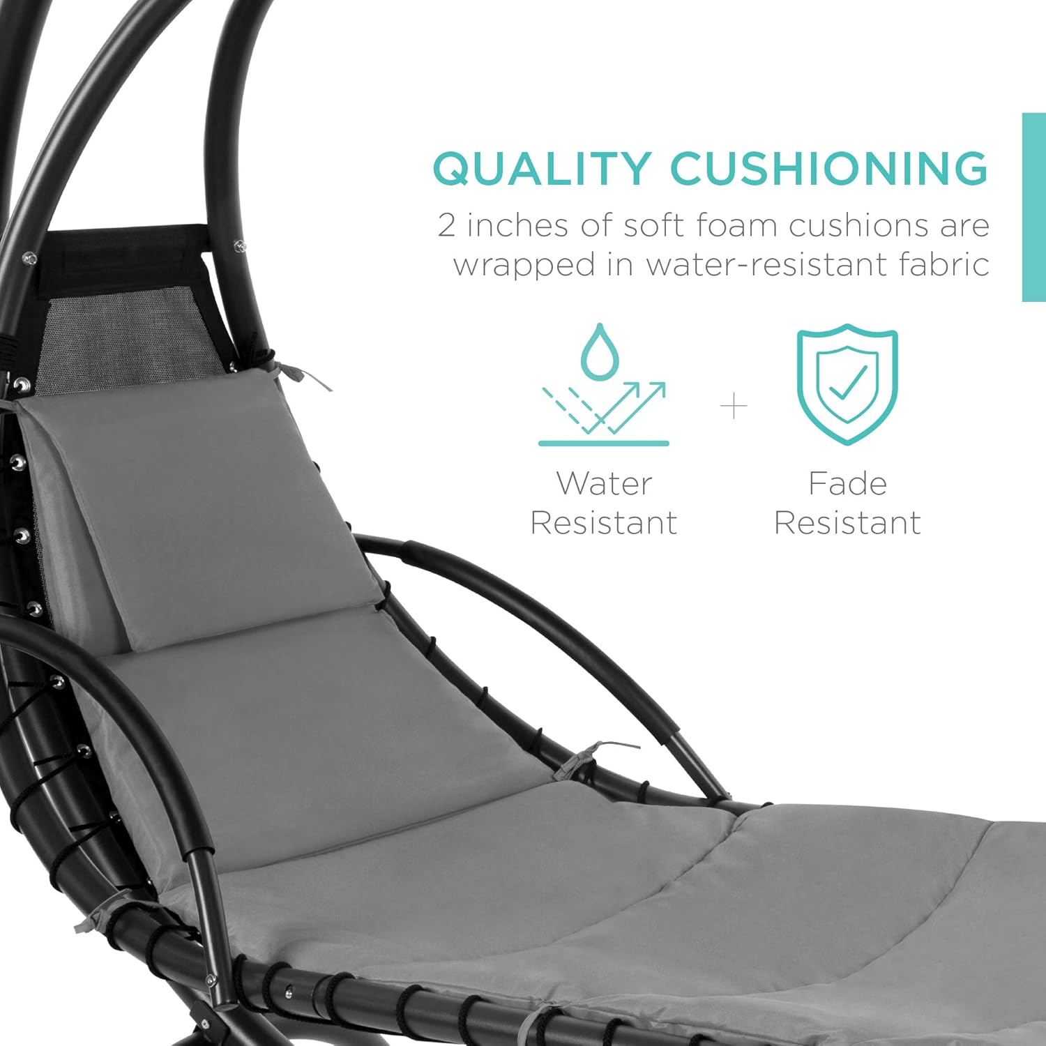 Best Choice Products Outdoor Hanging Curved Steel Chaise Lounge Chair Swing w/Built-in Pillow and Removable Canopy - Teal wourant