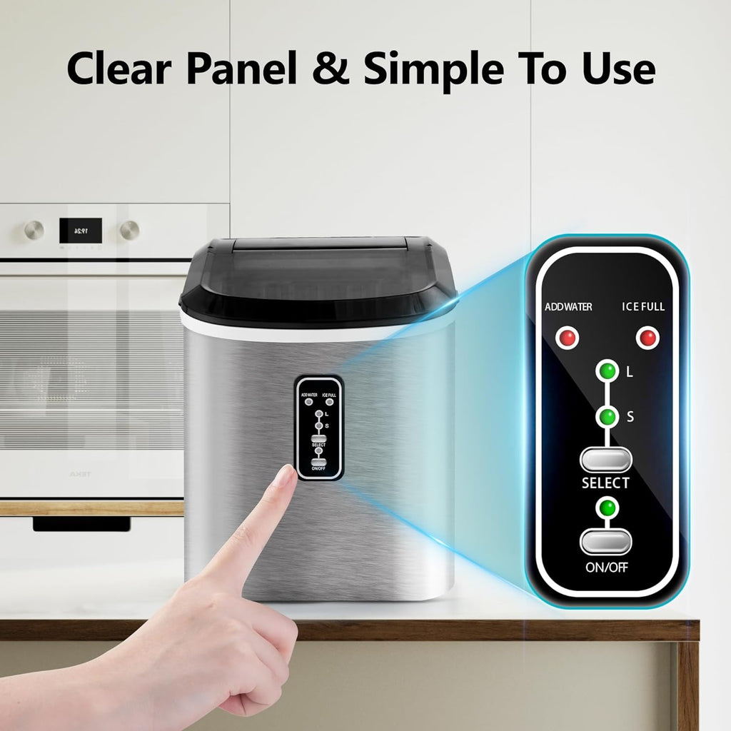 EUHOMY Nugget Ice Maker Countertop with Handle, Ready in 6 Mins, 34lbs Per Day, Removable Top Cover, Auto-Cleaning, Portable Sonic Ice Maker with Basket and Scoop, for Home/Party/RV/Camping (Black) wourant