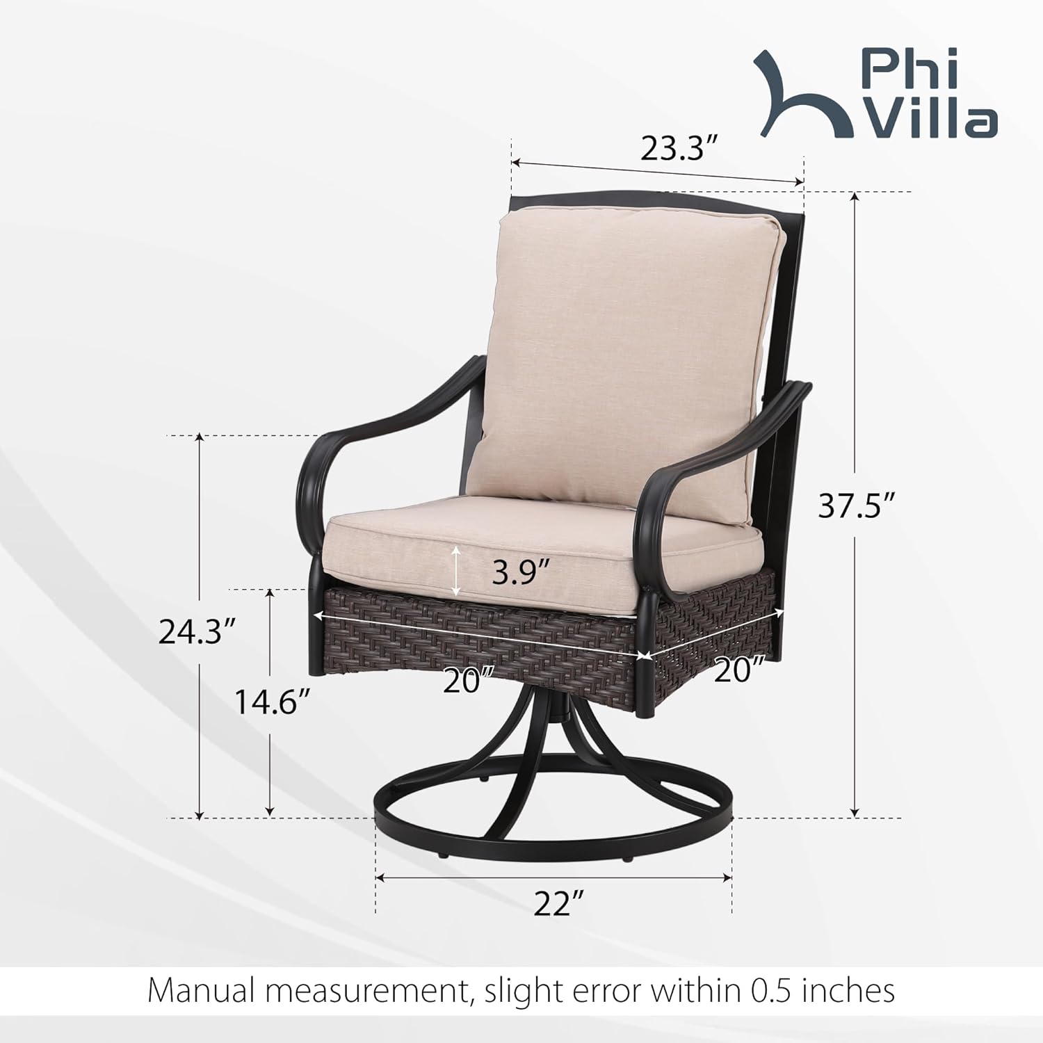 PHI VILLA 6-Piece Outdoor Dining Sets, All-Weather Patio Table and Chairs Set with Umbrella for 4, Heavy Duty Patio Round Table Set for Deck, 4 Extra Large Outdoor Swivel Chairs with Thick Cushions wourant