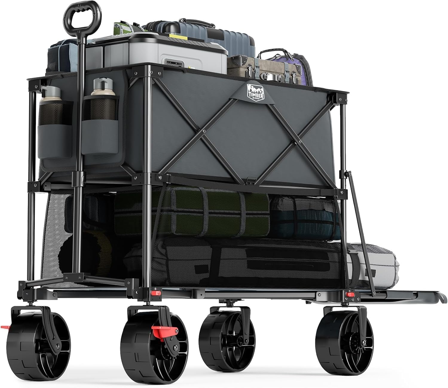 400L Large Capacity Folding Double Decker Cart with Brakes, 54 Inch Extra Long Extended Cart, 450 Pounds Heavy Duty Folding Cart wourant