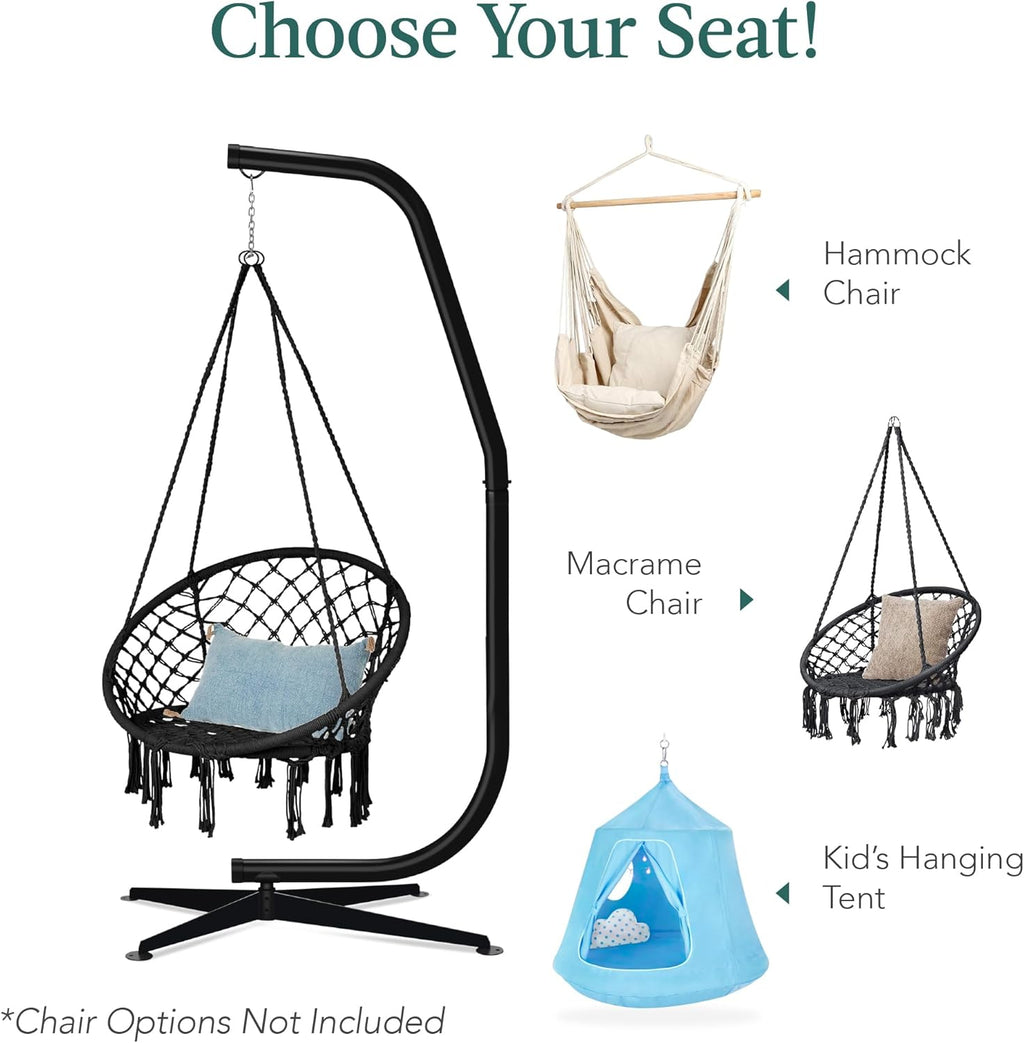 Best Choice Products Metal Hanging Hammock C-Stand for Chair/Weather-Resistant Finish, Offset Base - Stand Only - Black wourant