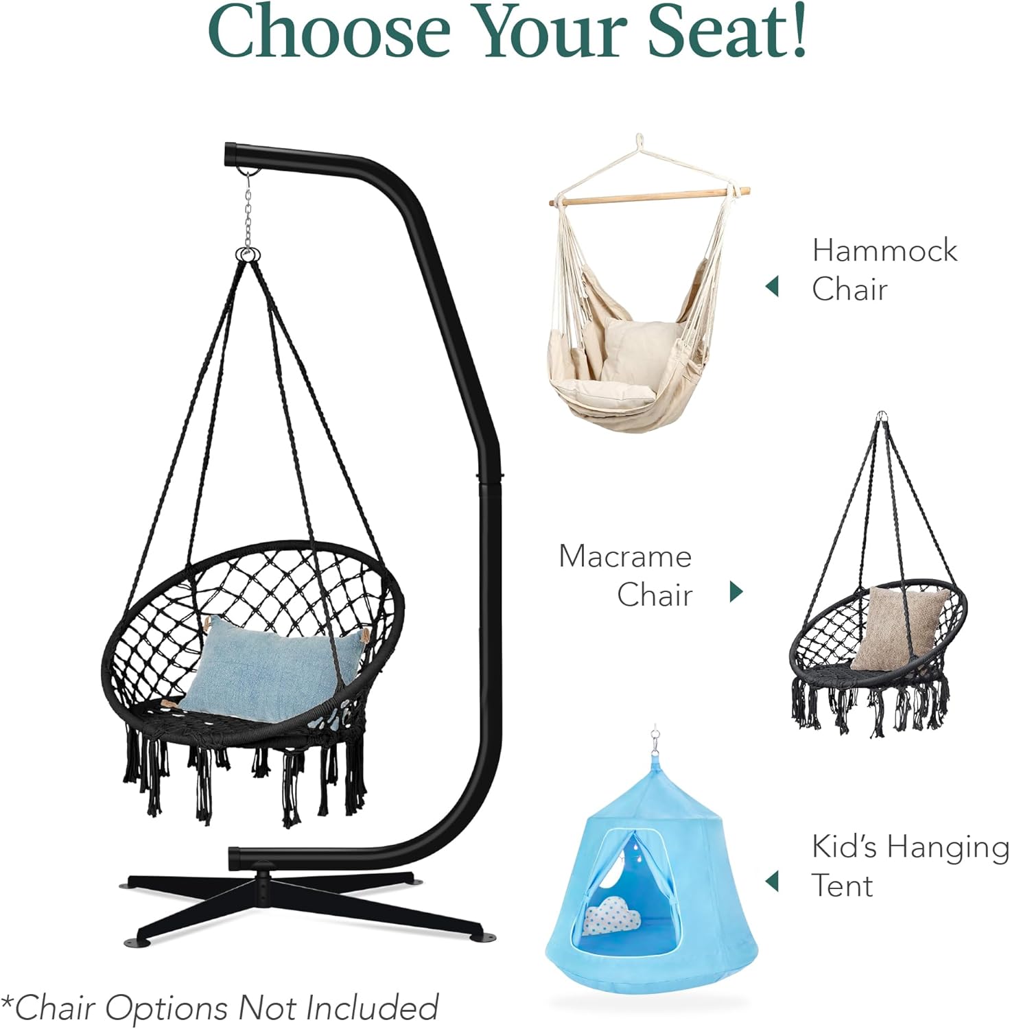 Best Choice Products Metal Hanging Hammock C-Stand for Chair/Weather-Resistant Finish, Offset Base - Stand Only - Black wourant