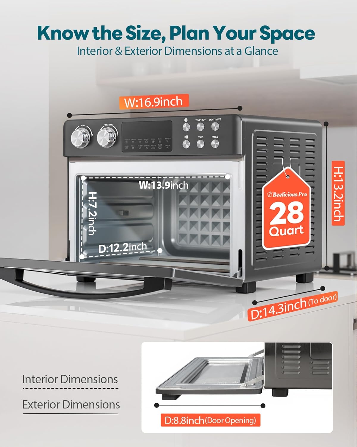 28QT Air Fryer Toaster Oven Combo, Large 12-in-1 Convection Countertop Oven with 3-Layer Cooking, Rotisserie for Chicken, 6 Heating Tubes, Fast Preheat, Fits 11" Pizza, Full Accessories, Sparkle Black wourant