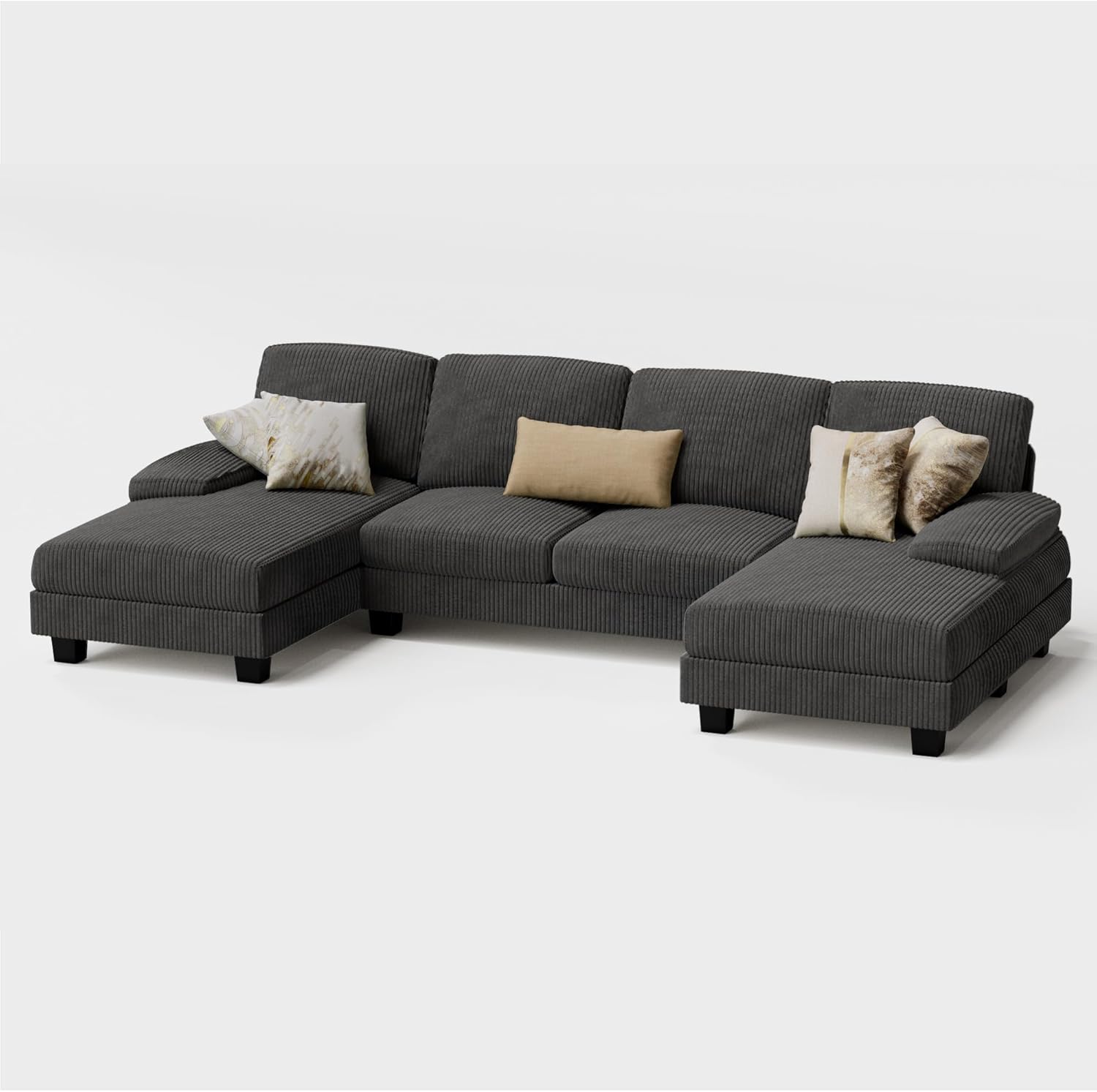 Furmax Sectional Couches for Living Room U-Shaped Sofa Couch Linen Fabric 4 Seat Sofa Set wourant