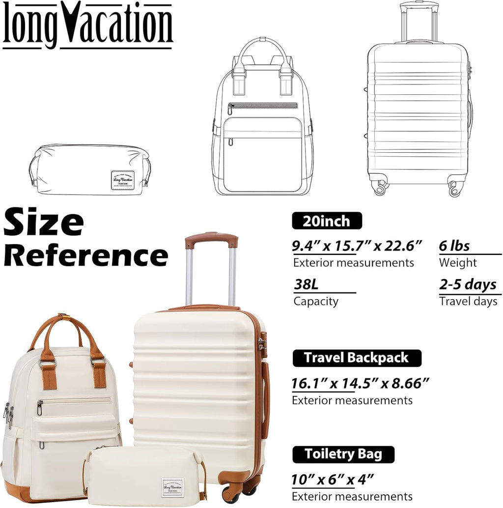 LONG VACATION 6 Piece Luggage Set Carry on Suitcase with ABS+PC hardshell, Spinner Wheels & YKK Zipper TSA Lock wourant
