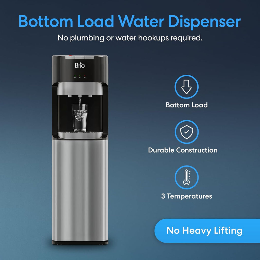 Brio Bottom Loading Water Cooler Dispenser for 5 Gallon Bottles 3 Temperatures with Hot wourant