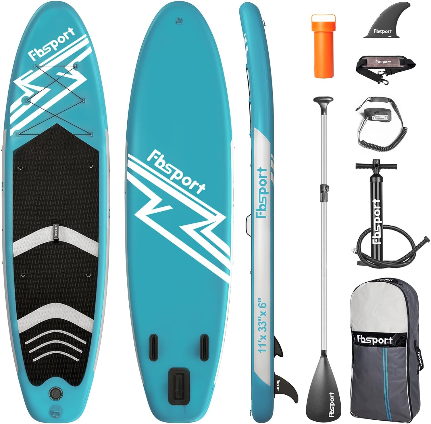 FBSPORT 11' Premium Stand Up Paddle Board, Yoga Board with Durable SUP Accessories & Carry Bag | Wide Stance, Surf Control, Non-Slip Deck, Leash, Paddle and Pump for Youth & Adult wourant