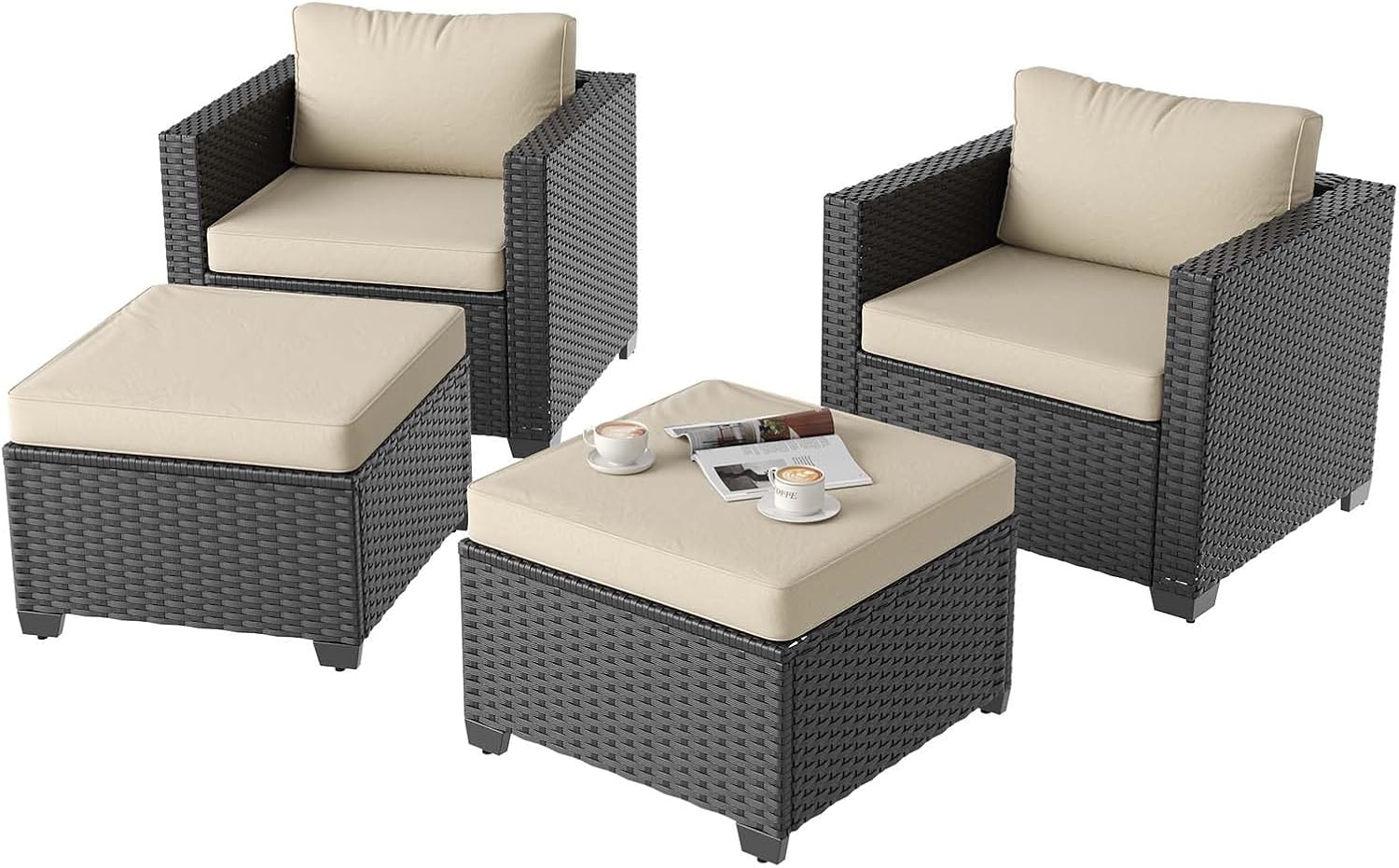 Aoxun 8 Piece Outdoor Patio Furniture Set 7 Seats, Outdoor Sectional with Thick Waterproof Cushions & Storage Coffee Table, Patio Conversation Sets for Garden,Backyard, Porch, Balcony, Deck, Beige woonhhop