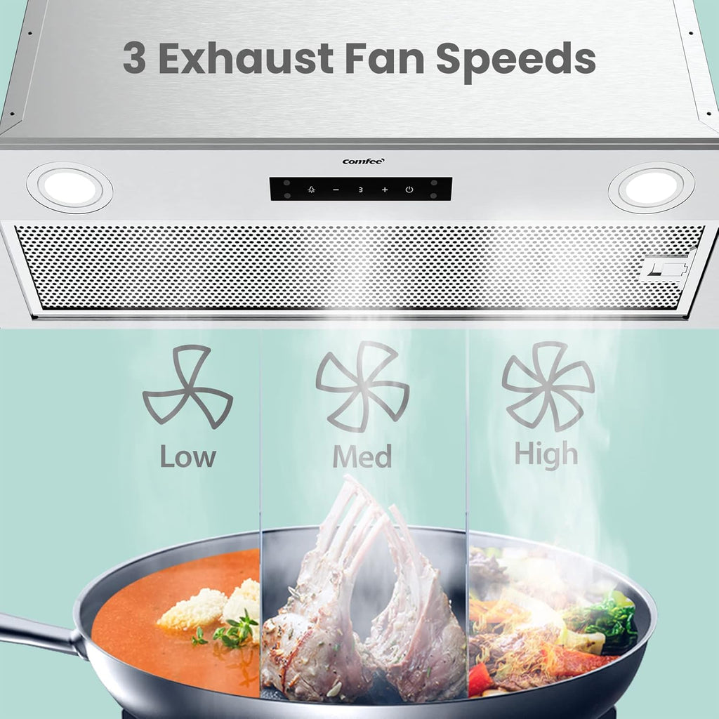 Comfee 30" Under Cabinet Ducted/Ductless Convertible Slim Vent Durable Stainless Steel Kitchen Reusable Filter wourant