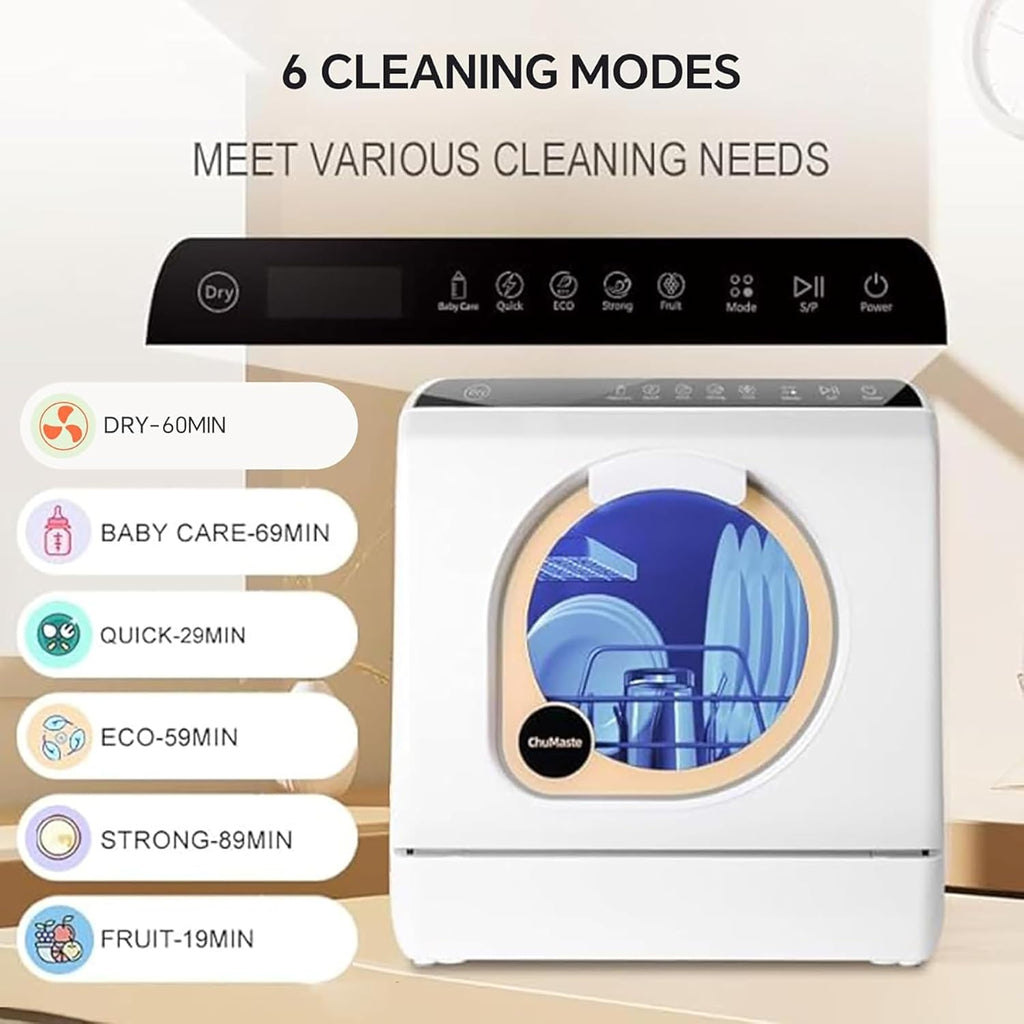 Mini countertop dishwasher. Compact dishwasher with drying function. Double spray arms. Portable countertop dishwasher wourant