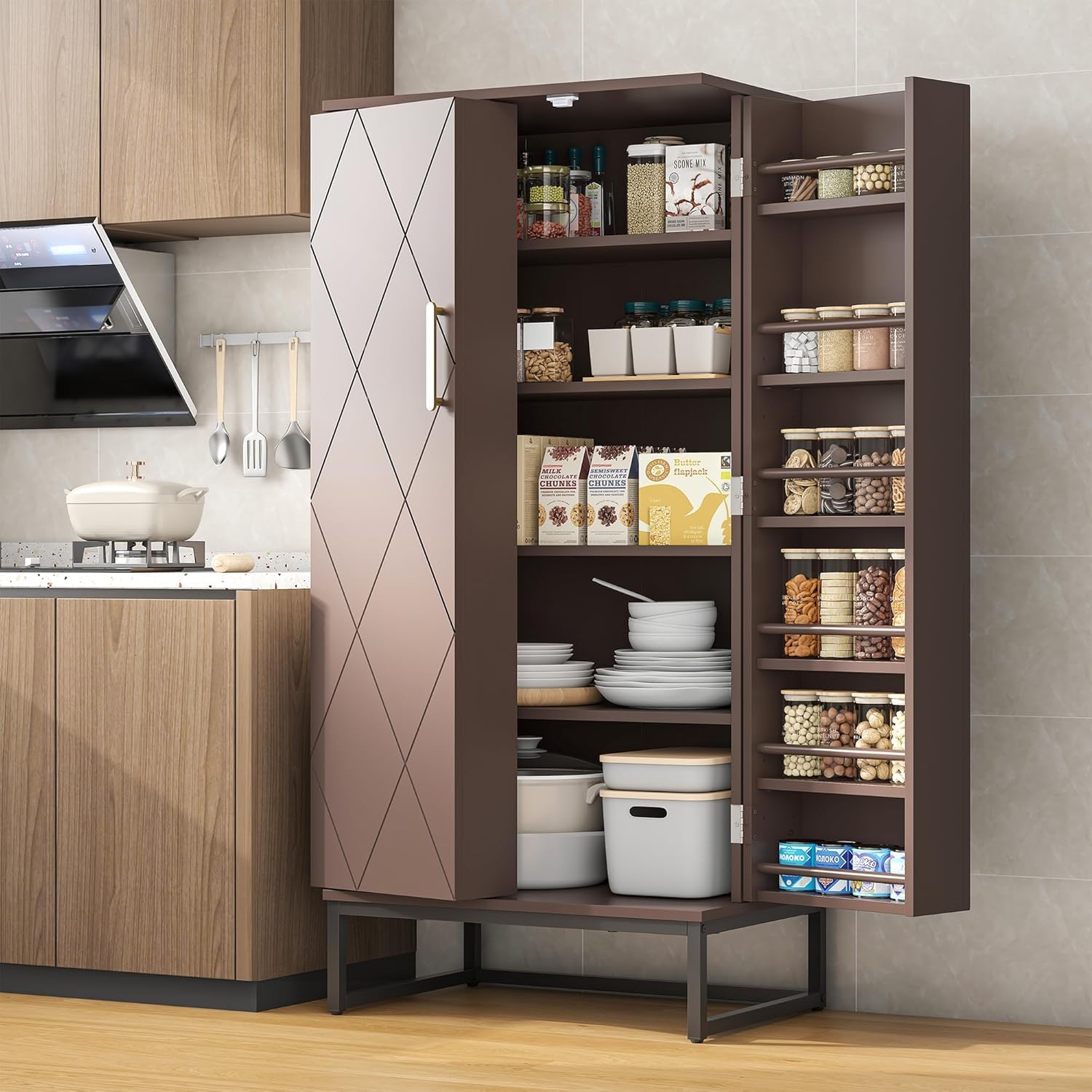 47 Pantry Cabinet, Kitchen Pantry Storage Cabinet with Doors and Adjustable Shelves wourant