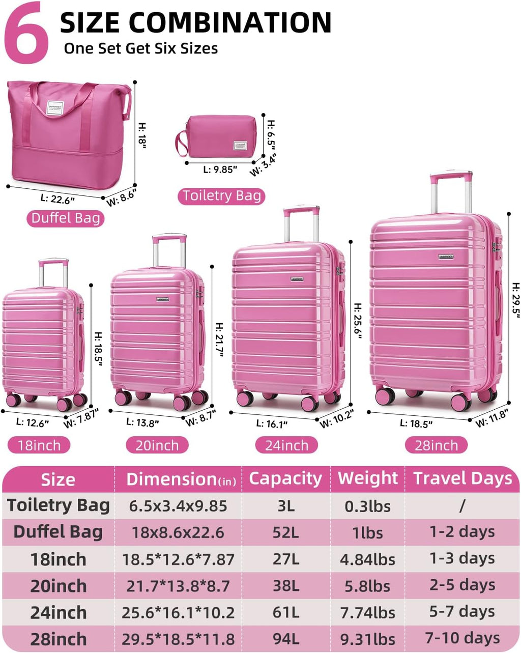 6-piece luggage set, expandable hardshell suitcase set with spinner wheels, lightweight rolling luggage set wourant