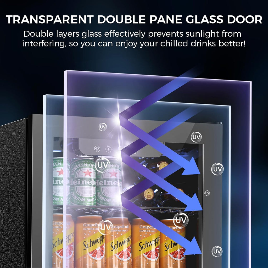 Mini Fridge 130 Can Beverage Refrigerator Cooler, 3.2 Cu.Ft Drink Fridge for Soda Wine Beer, Adjustable Temperature Control for Home Office, Black wourant