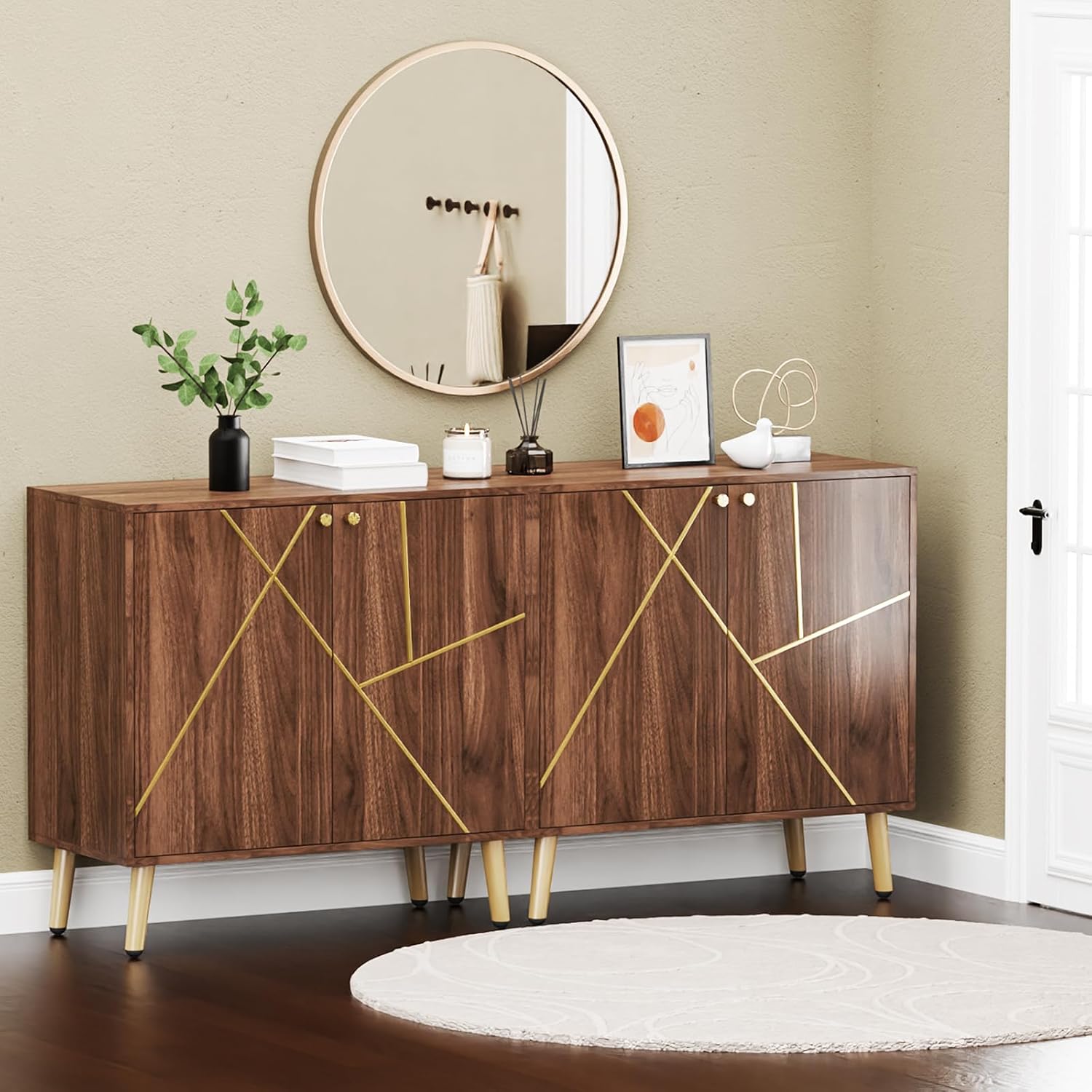 Free Standing Cabinet Black Wood for Living Room, Bedroom, Dining Room, Hallway, Entryway wourant