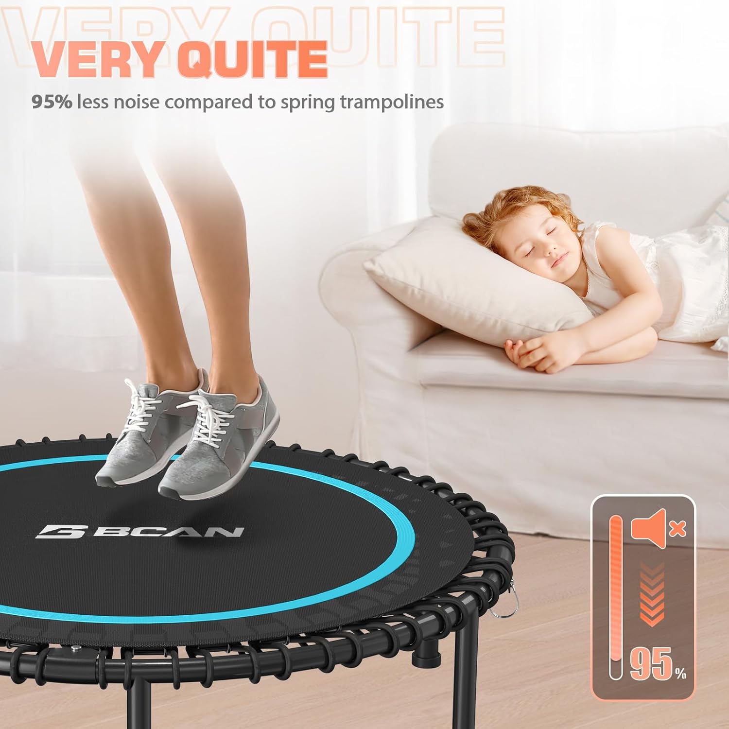BCAN 450/550 LBS Foldable Mini Trampoline, 40"/48" Fitness Trampoline with Bungees, U Shape Adjustable Foam Handle, Stable & Quiet Exercise Rebounder for Adults Indoor/Outdoor Workout wourant