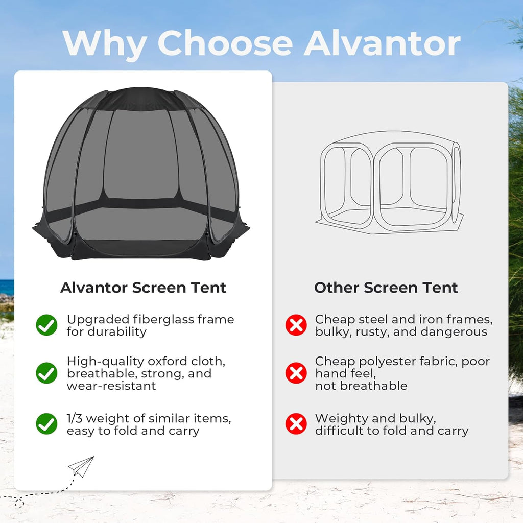 Alvantor Screen House Gazebo, 6-10-15 Person Pop Up Igloo Screened Canopy Tent with Mosquito Netting Sides, Instant UV Resistant Sun Shelter for Garden, Patio, Backyard wourant