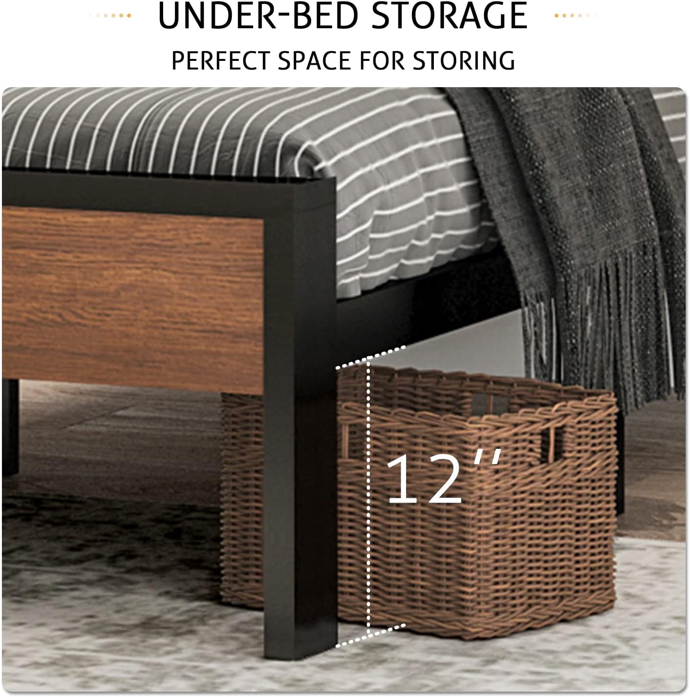 SHA CERLIN 14 Inch Queen Size Metal Platform Bed Frame with Wooden Headboard and Footboard wourant