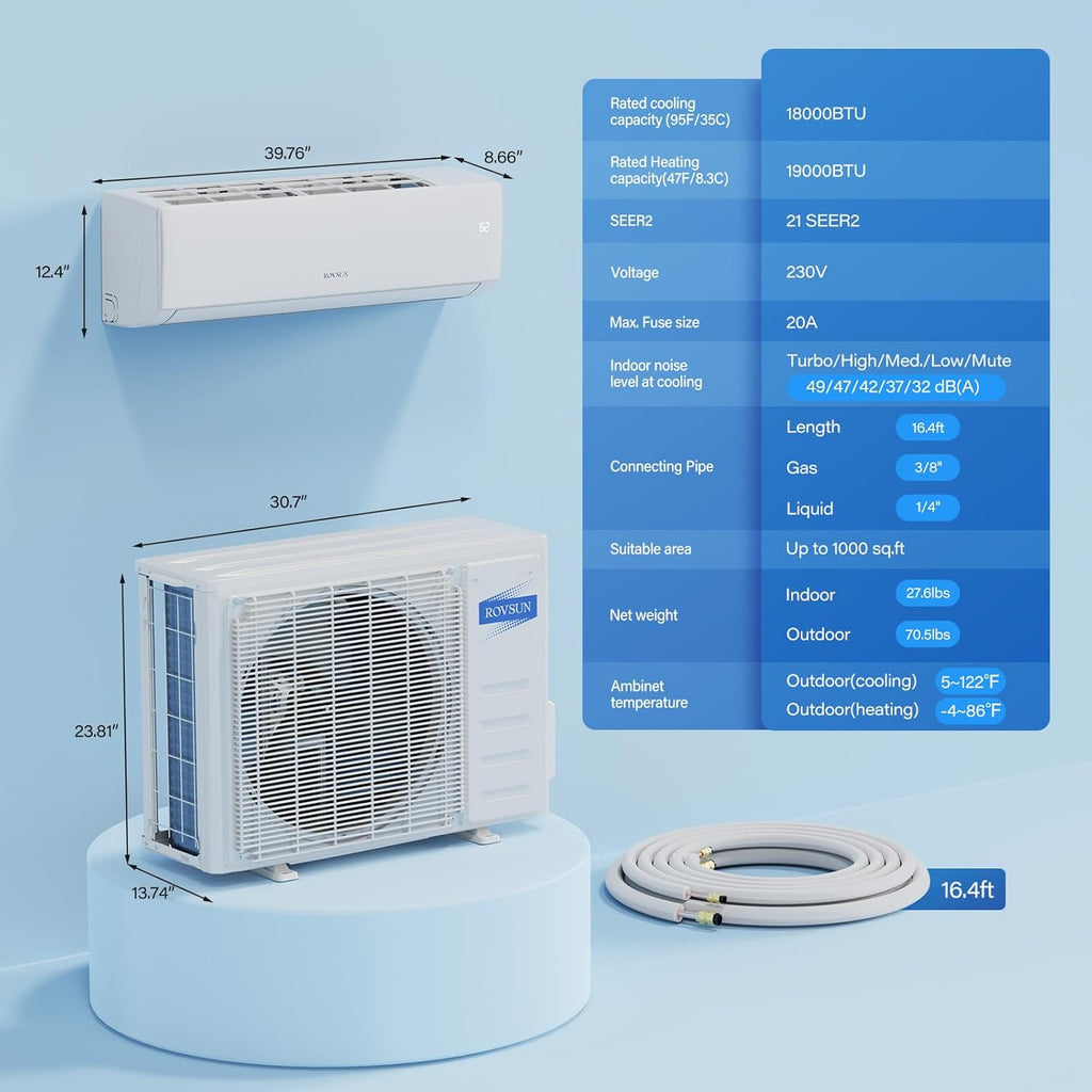 ROVSUN 9000 BTU Wifi Enabled Mini Split Air Conditioner & Heater with Inverter, 19 SEER2 Energy Saving 115V Ductless Split AC Unit with Pre-Charged Condenser, Heat Pump & Installation Kit wourant