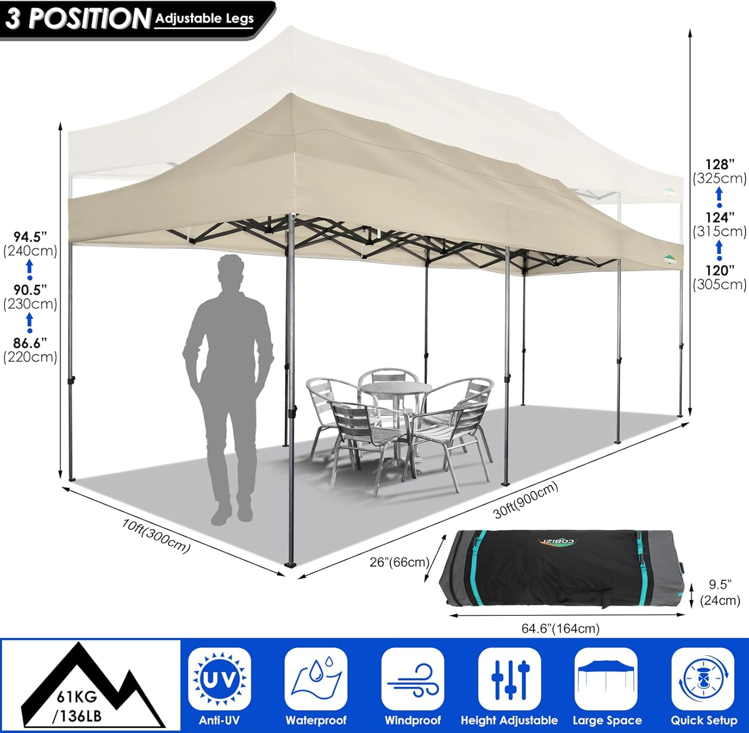 COBIZI 10x20 Heavy Duty Pop up Canopy Tent with 6 sidewalls Easy Up Commercial Outdoor Canopy Wedding Party Tents for Parties All Season Wind & Waterproof Gazebo with Roller Bag,Black(Frame Thickened) wourant