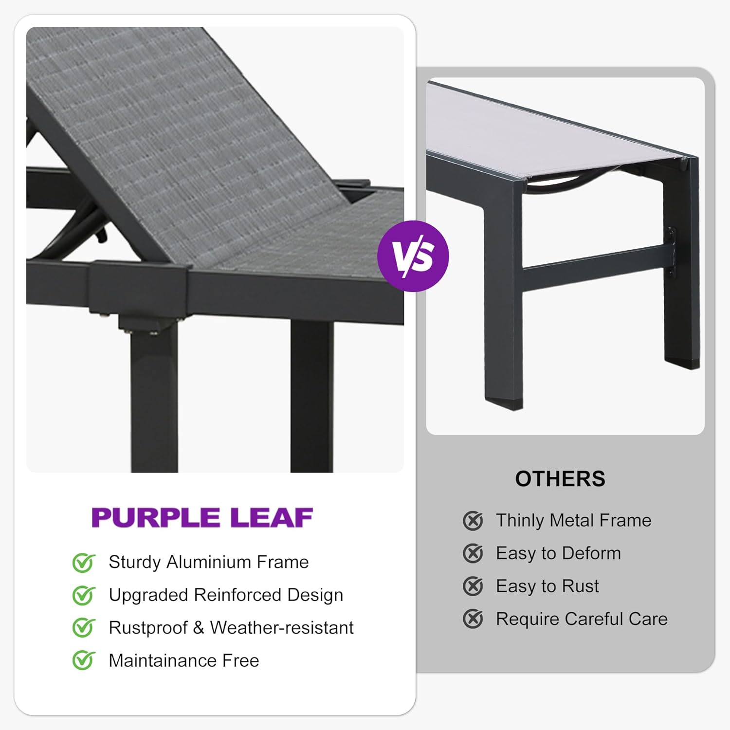 PURPLE LEAF Patio Tanning Lounge Chair Set with Face Down Hole Outdoor Aluminum Adjustable Reclining Chairs Wheels Pillows and Table for Poolside Beach Sunbathing Lounger, Beige wourant