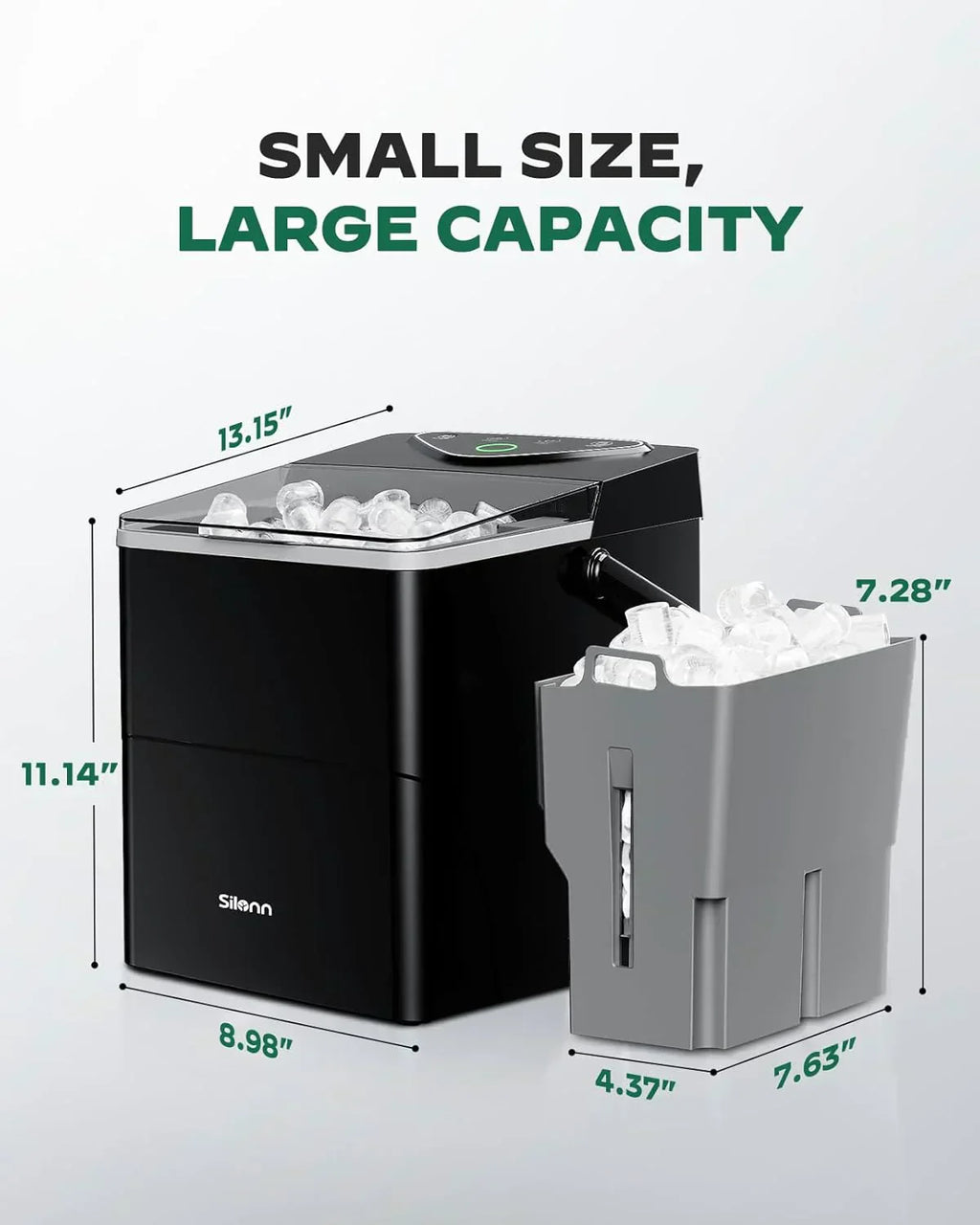 Silonn Countertop Ice Maker Expanding Ice Basket 9 Cubes Ice Basket Self-Cleaning Ice Maker wourant