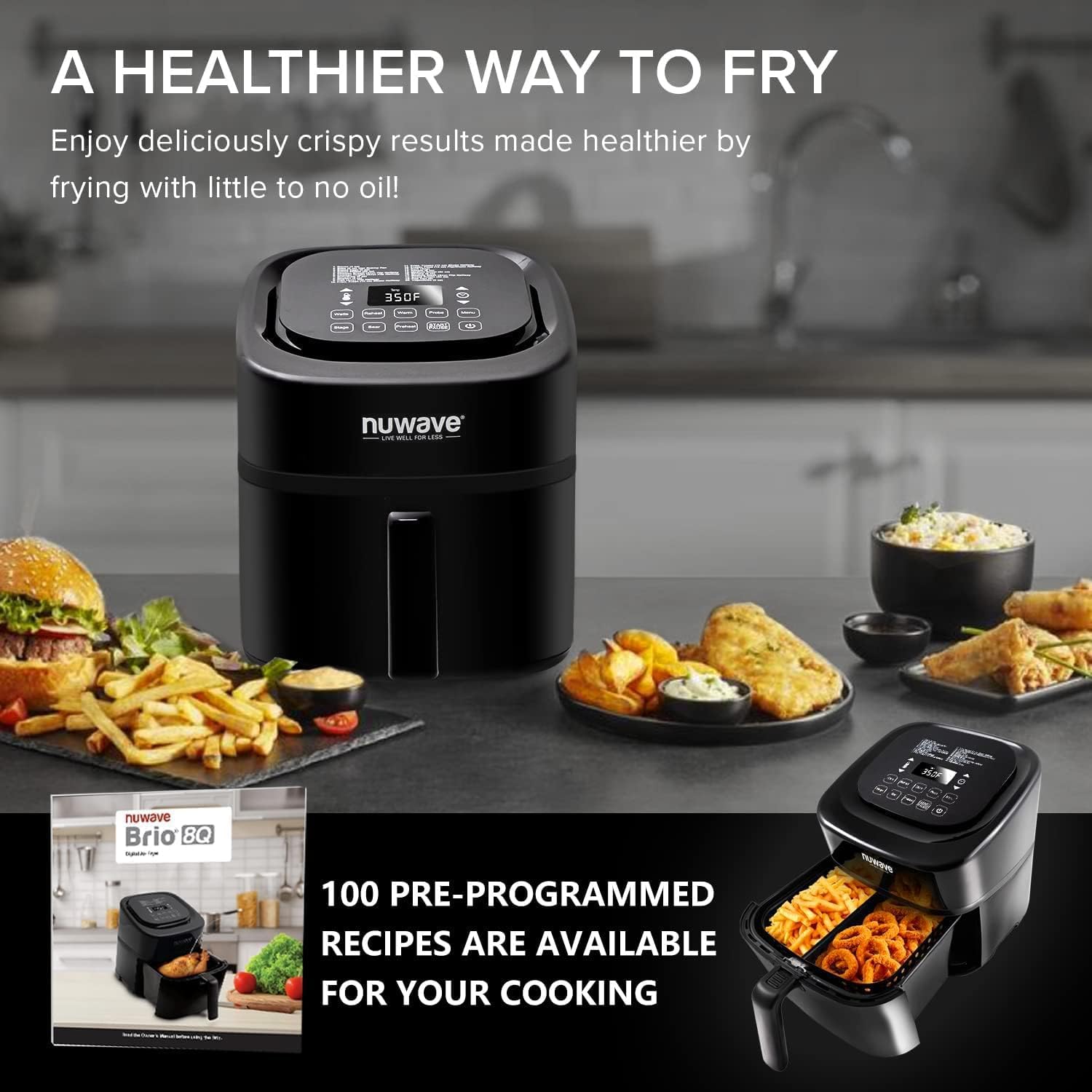 Nuwave Brio 15.5Qt Air Fryer/Oven quickly reheats, bakes, and dehydrates food with a temperature control range of 50°-425°F 1800W. wourant