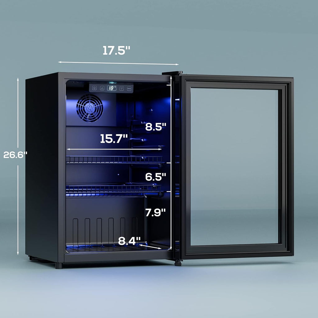 Beverage Refrigerator Cooler-120 Cans Freestanding Mini Fridge Cooler with Glass Door wourant