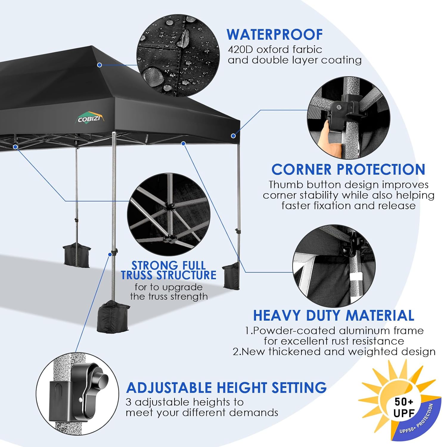 COBIZI 10x20 Heavy Duty Pop up Canopy Tent with 6 sidewalls Easy Up Commercial Outdoor Canopy Wedding Party Tents for Parties All Season Wind & Waterproof Gazebo with Roller Bag,Black(Frame Thickened) wourant