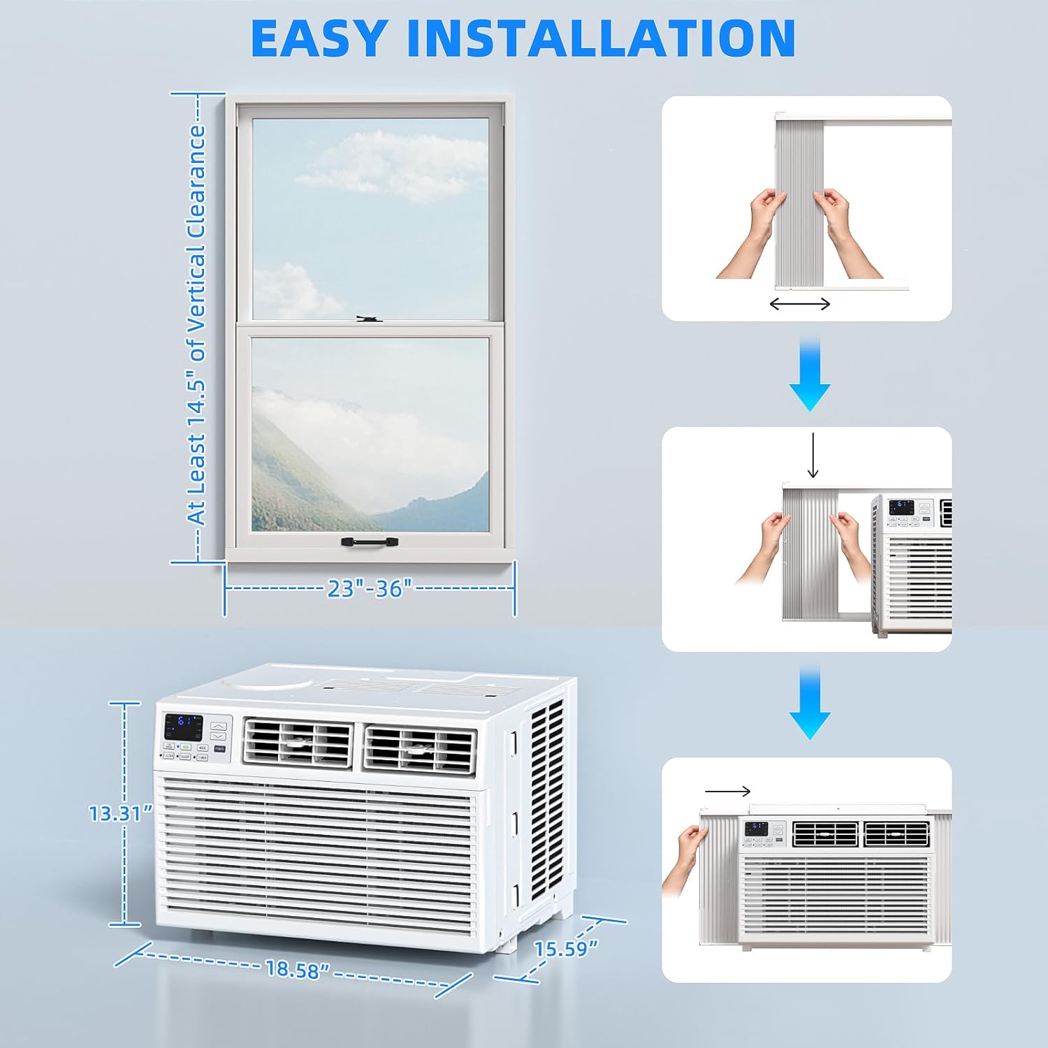 Antarctic Star 12,000 BTU U-Shaped Window Air Conditioner Unit Cools up to 550 Sq.Ft. with 6 Modes 24H Timer, Ultra Quiet Window AC Units wourant